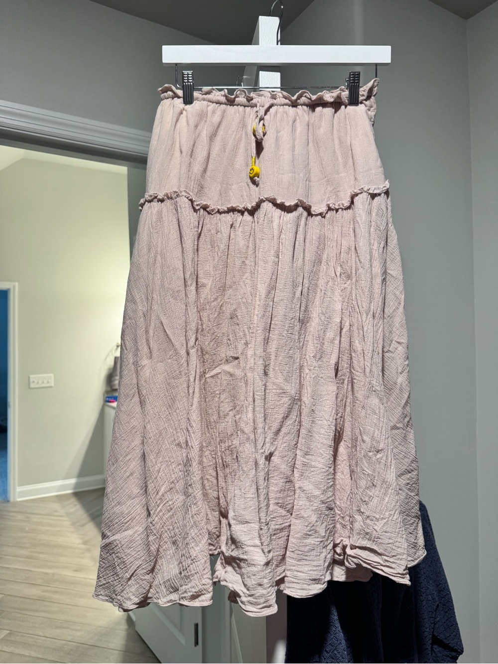 Women's Light Pink Tiered Maxi Skirt with Drawstring Waist